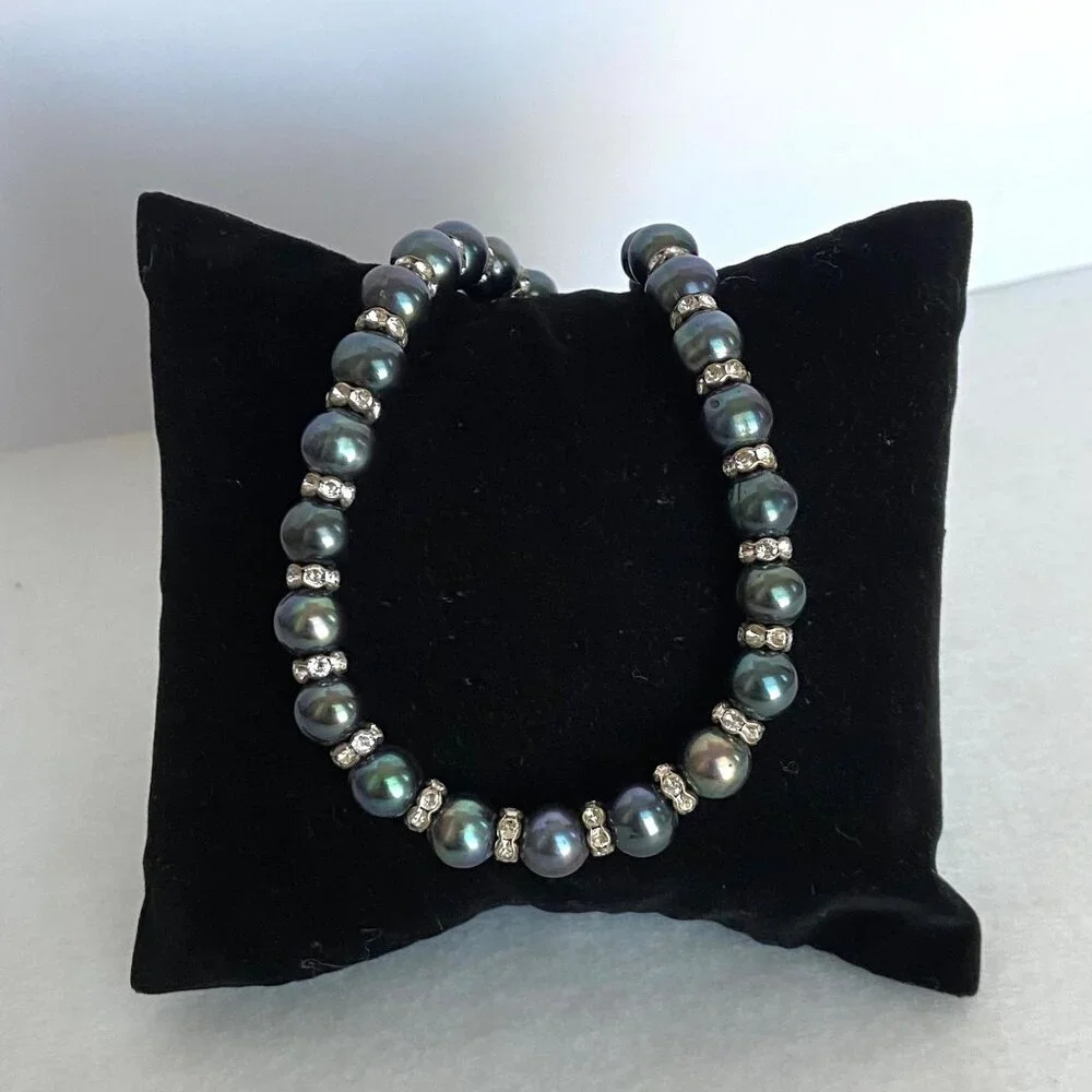 Sterling Silver 925 Round Freshwater Cultured Peacock Pearl Necklace 18